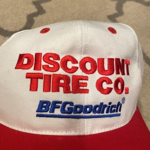 VTG Discount Tires Bf Goodrich Baseball Cap Hat Lid Snapback white red NWOT - Picture 2 of 6